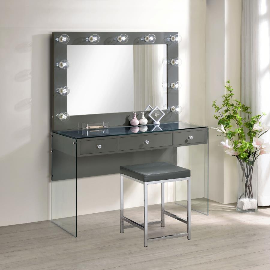 Afshan 3-drawer Vanity Set with Lighting Grey High Gloss-10