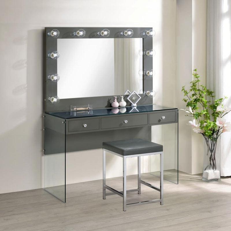Afshan 3-drawer Vanity Set with Lighting Grey High Gloss-zoom-