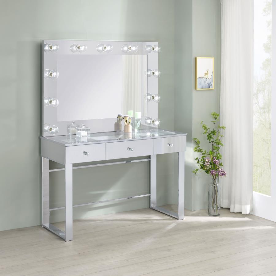 Umbridge 3-drawer Vanity Set with Lighting Chrome and White-zoom-2