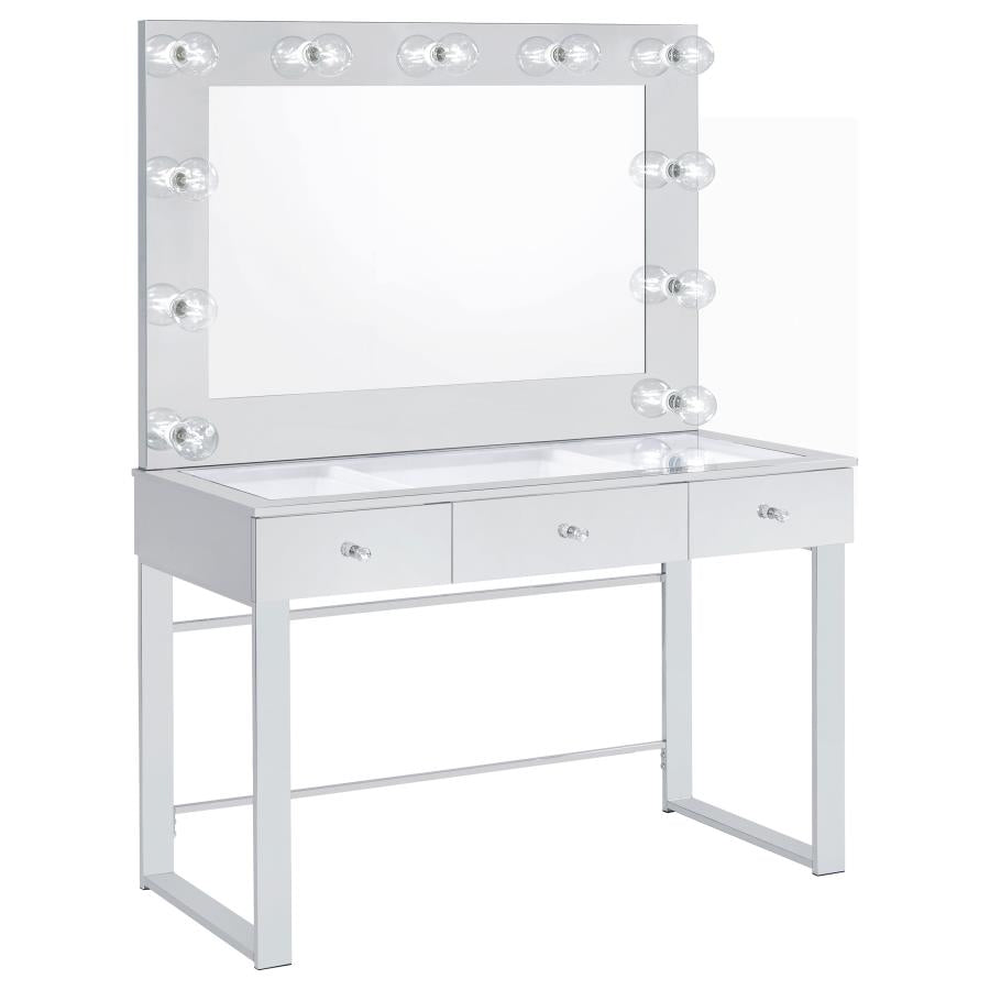 Umbridge 3-drawer Vanity Set with Lighting Chrome and White-zoom-1