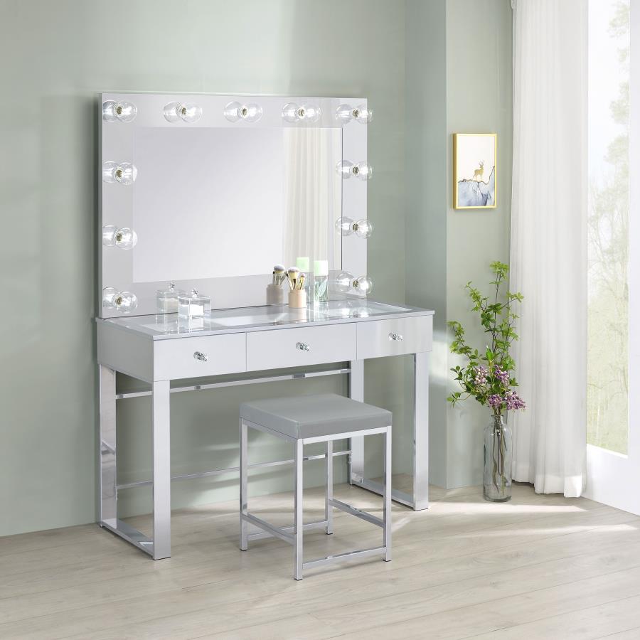 Umbridge 3-drawer Vanity Set with Lighting Chrome and White-7