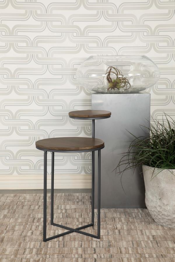 Yael Round Mango Wood Accent Side Table Natural and Gunmetal-zoom-2