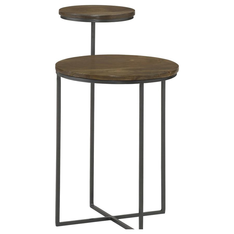 Yael Round Mango Wood Accent Side Table Natural and Gunmetal-zoom-
