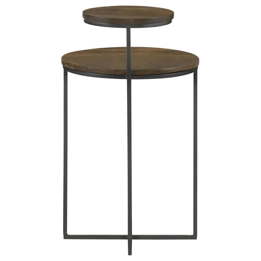 Yael Round Mango Wood Accent Side Table Natural and Gunmetal-zoom-3