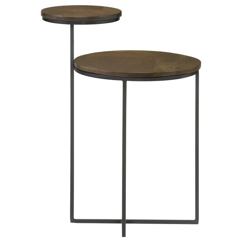 Yael Round Mango Wood Accent Side Table Natural and Gunmetal-zoom-