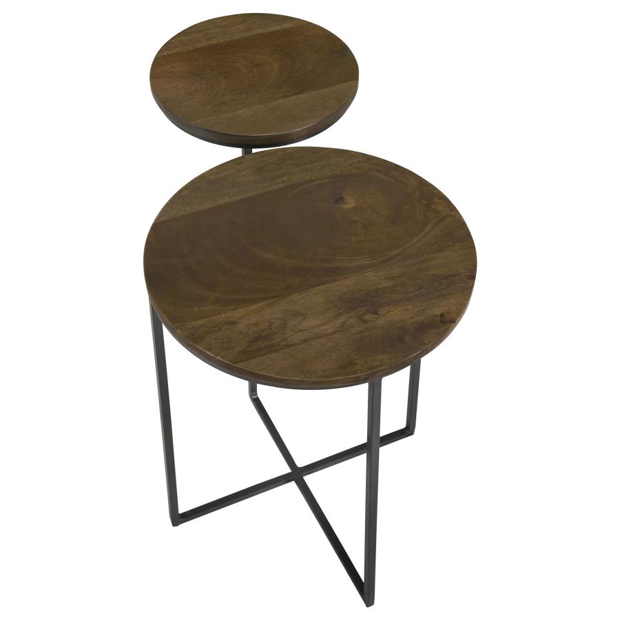 Yael Round Mango Wood Accent Side Table Natural and Gunmetal-5