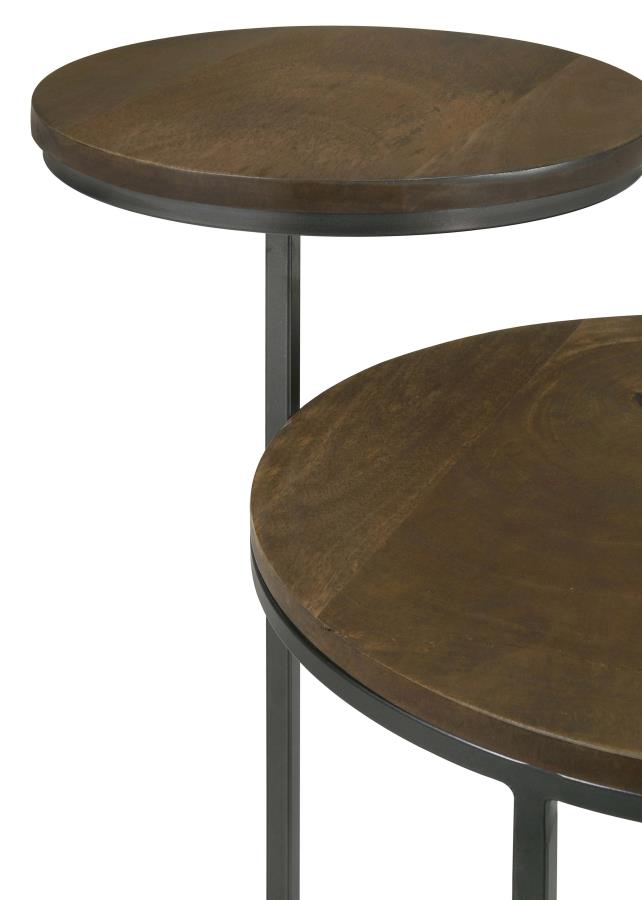 Yael Round Mango Wood Accent Side Table Natural and Gunmetal-6