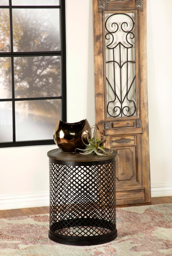 Aurora Round Drum Base Accent Side Table Natural and Black-zoom-