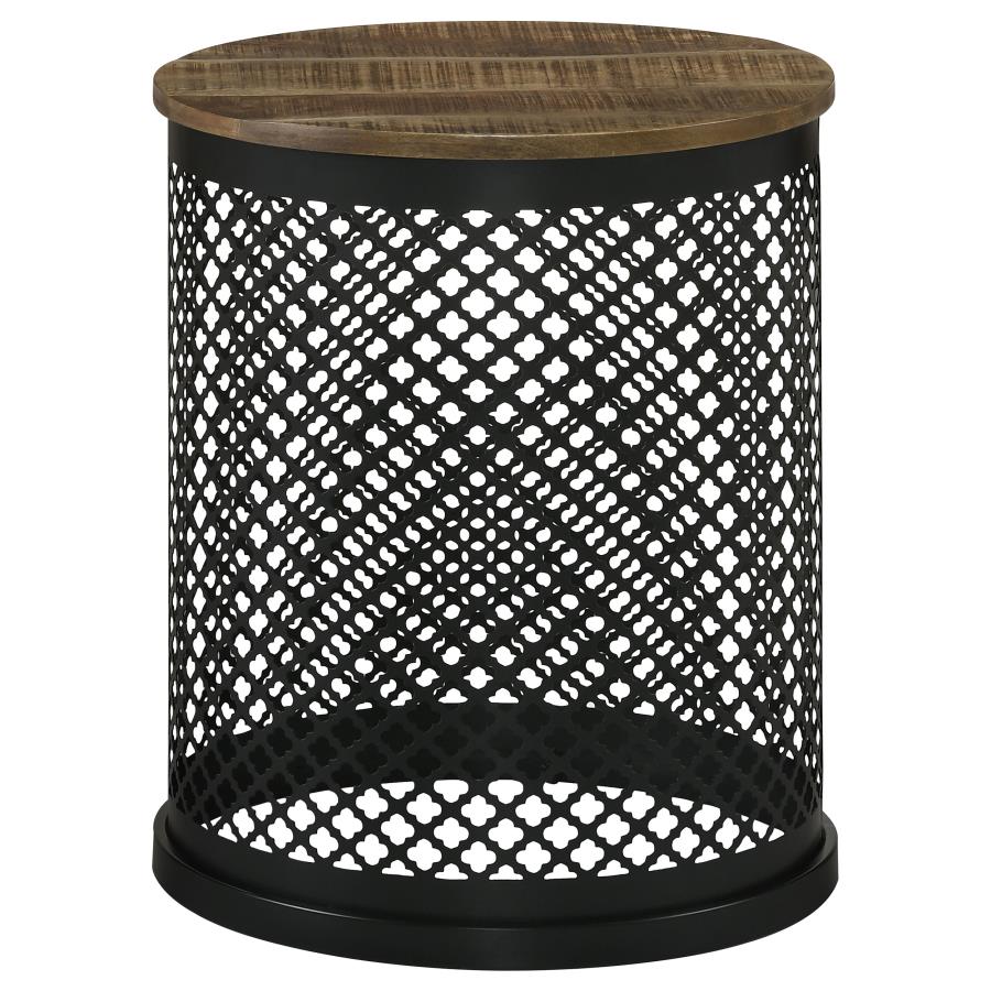 Aurora Round Drum Base Accent Side Table Natural and Black-1