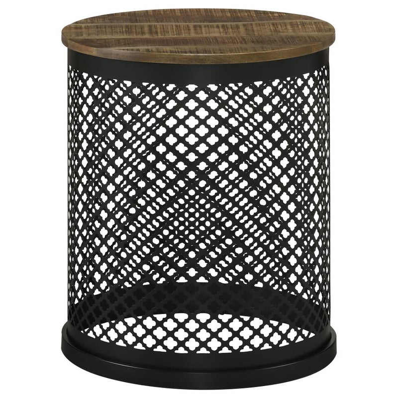 Aurora Round Drum Base Accent Side Table Natural and Black-zoom-