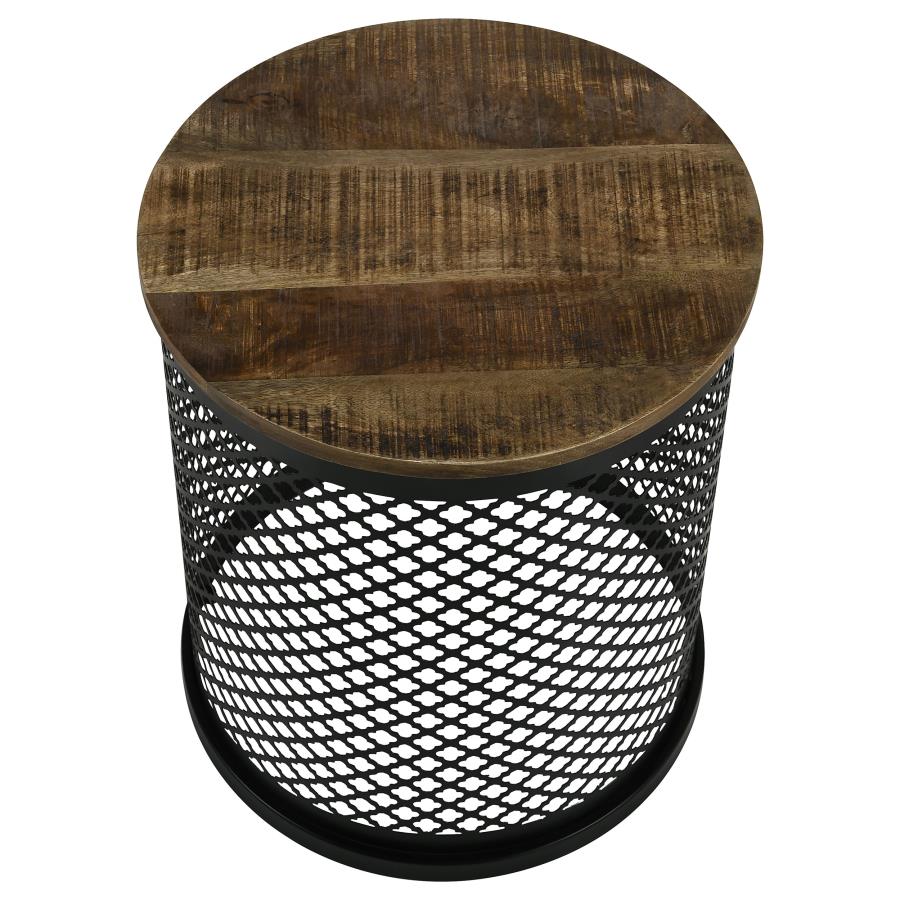 Aurora Round Drum Base Accent Side Table Natural and Black-3