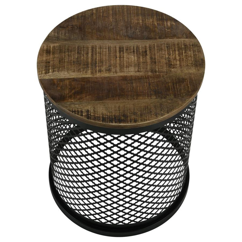 Aurora Round Drum Base Accent Side Table Natural and Black-zoom-