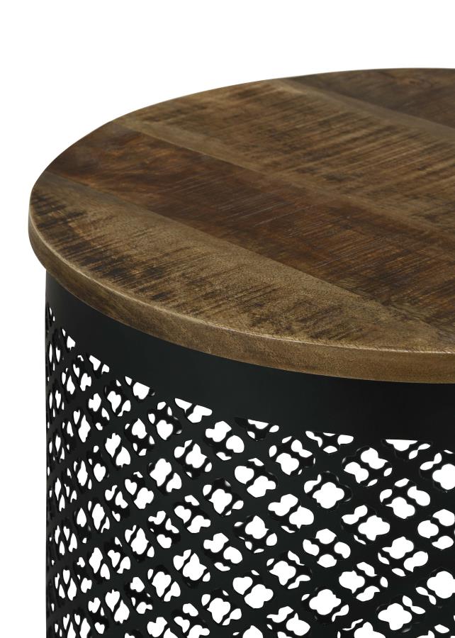 Aurora Round Drum Base Accent Side Table Natural and Black-zoom-5