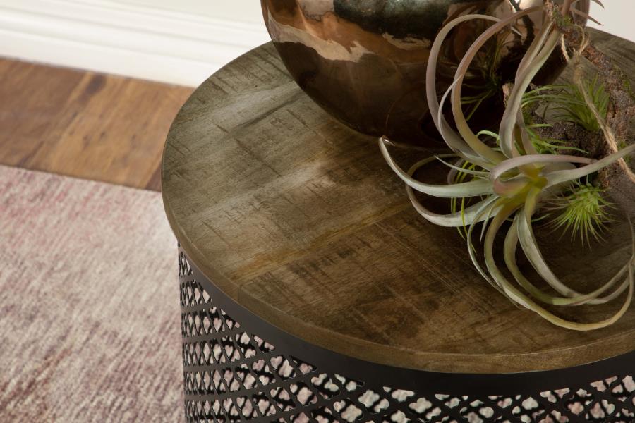 Aurora Round Drum Base Accent Side Table Natural and Black-zoom-6