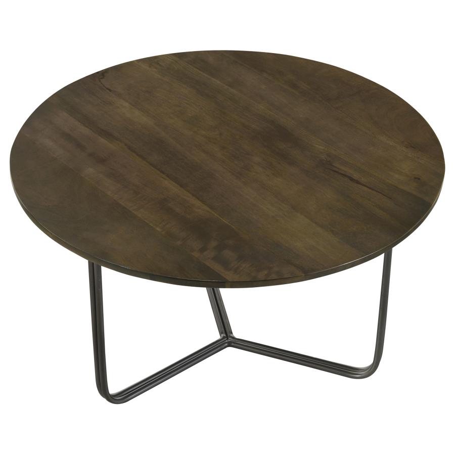 Yaritza Round Mango Wood Coffee Table Natural and Gunmetal-zoom-3