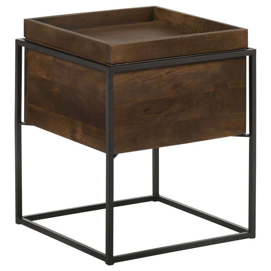 Ondrej Square Accent Side Table Removable Tray Dark Brown-zoom-1