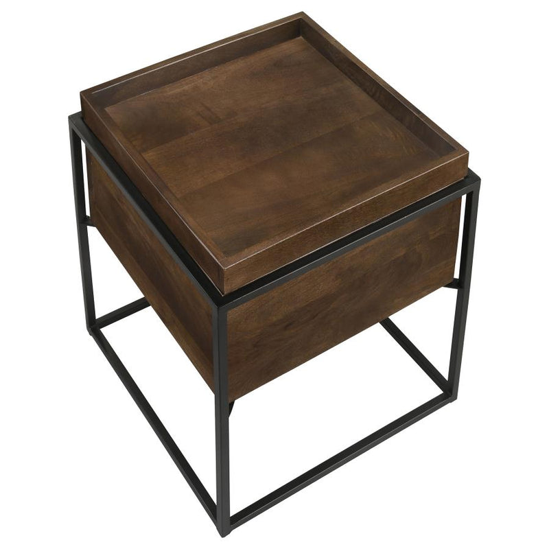 Ondrej Square Accent Side Table Removable Tray Dark Brown-zoom-