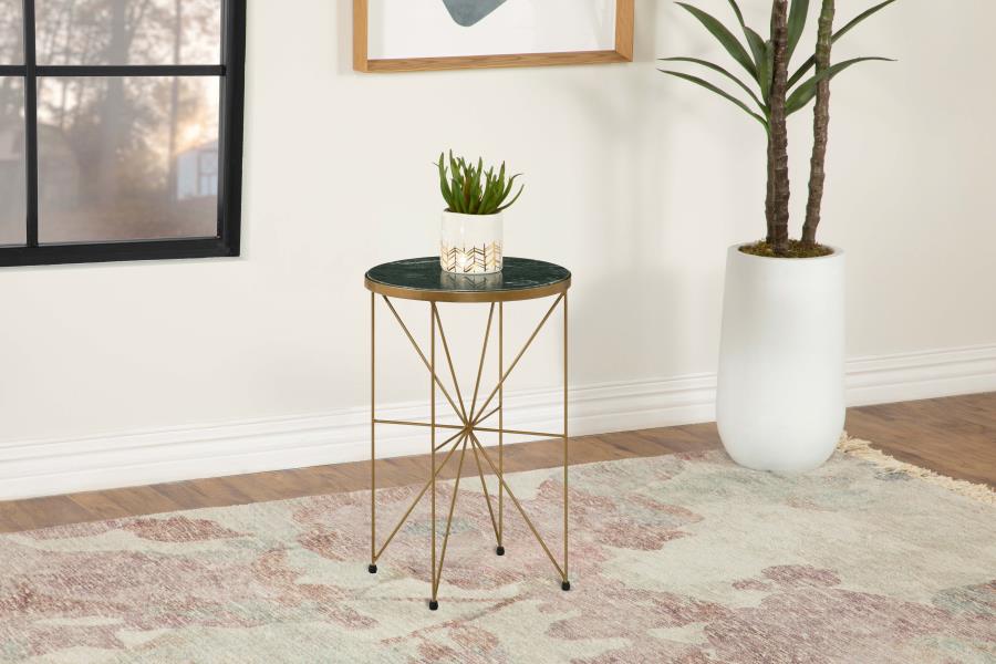 Eliska Round Green Marble Top Accent Side Table Antique Gold-2