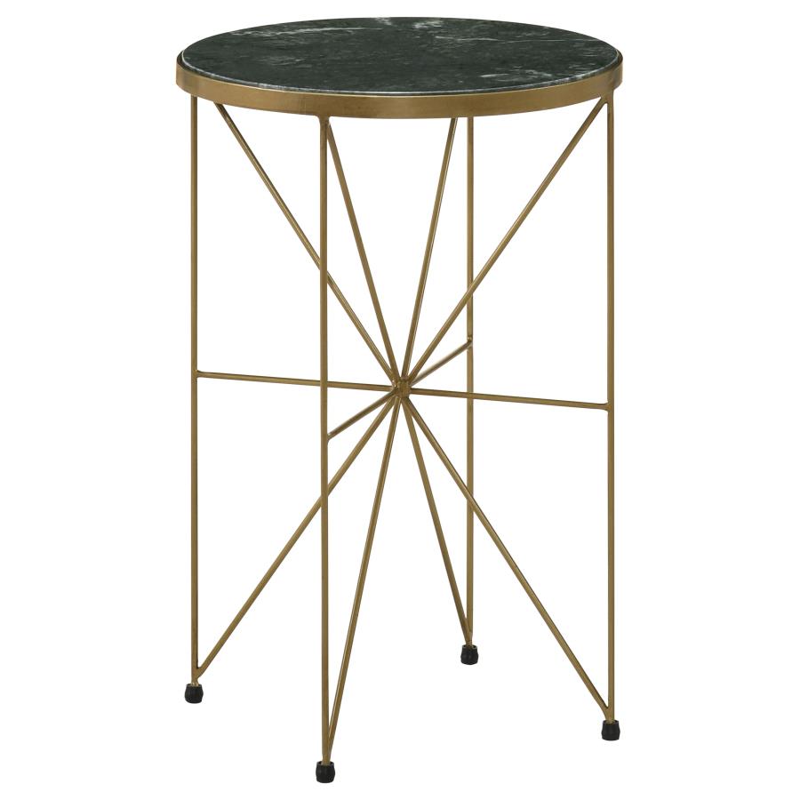 Eliska Round Green Marble Top Accent Side Table Antique Gold-zoom-1