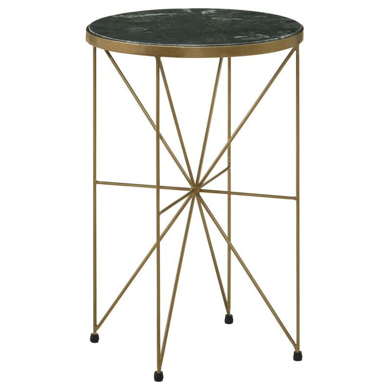 Eliska Round Green Marble Top Accent Side Table Antique Gold-zoom-