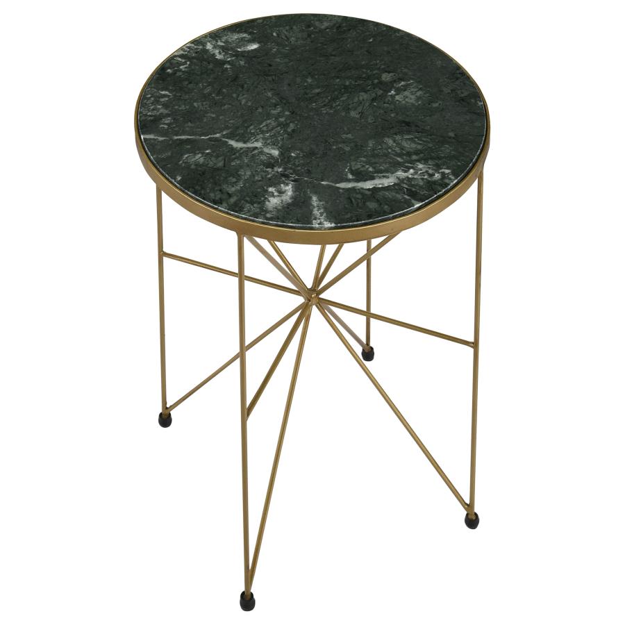 Eliska Round Green Marble Top Accent Side Table Antique Gold-3
