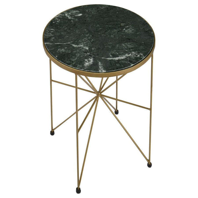 Eliska Round Green Marble Top Accent Side Table Antique Gold-zoom-