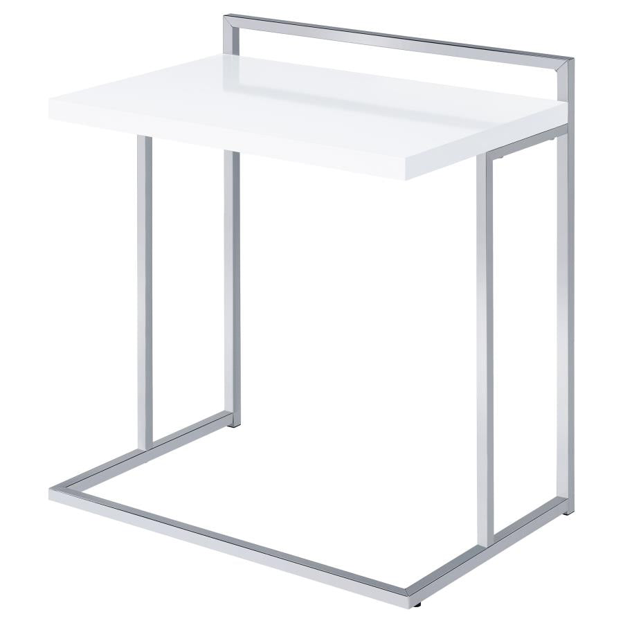 Dani Rectangular C-Shaped Sofa Side Table White High Gloss-3