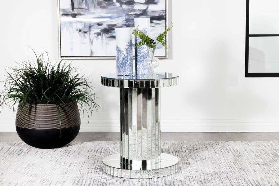 Dorielle Round Mirrored Acrylic Crystal Side Table Silver-zoom-2