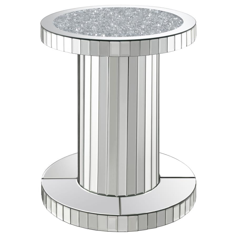 Dorielle Round Mirrored Acrylic Crystal Side Table Silver-1