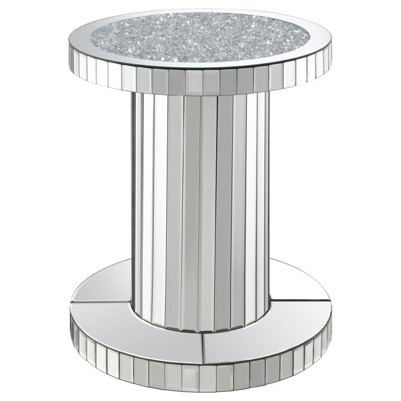 Dorielle Round Mirrored Acrylic Crystal Side Table Silver-zoom-