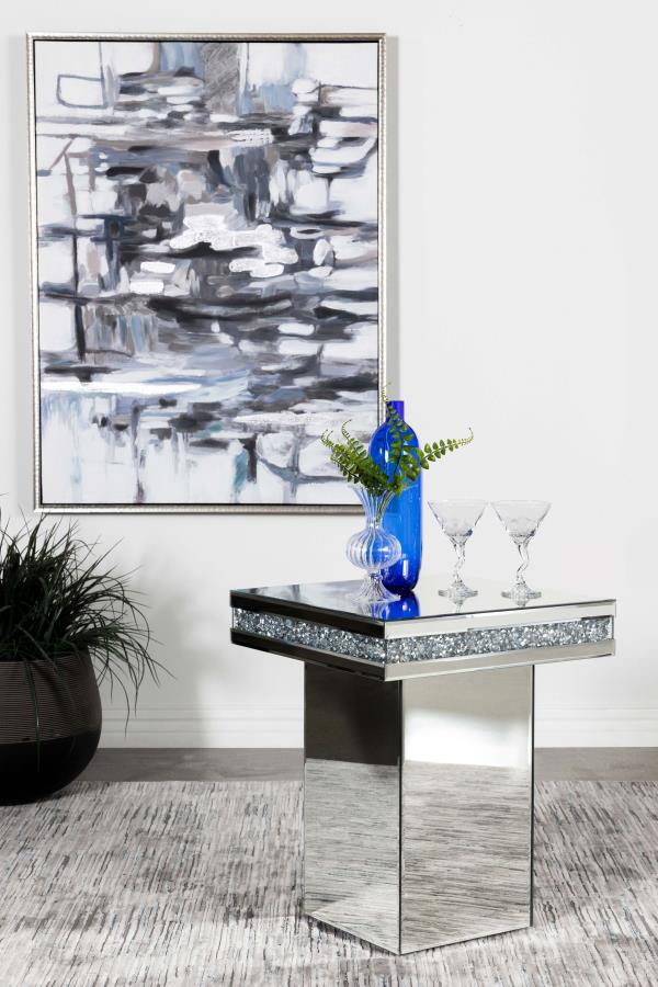 Elora Square Mirrored Accent Side Table Silver-zoom-