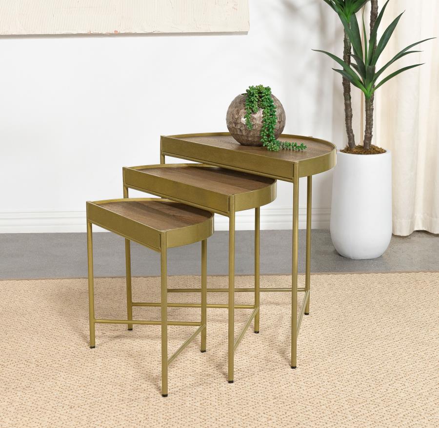 Tristen 3-Piece Demilune Nesting Table Brown and Gold-2