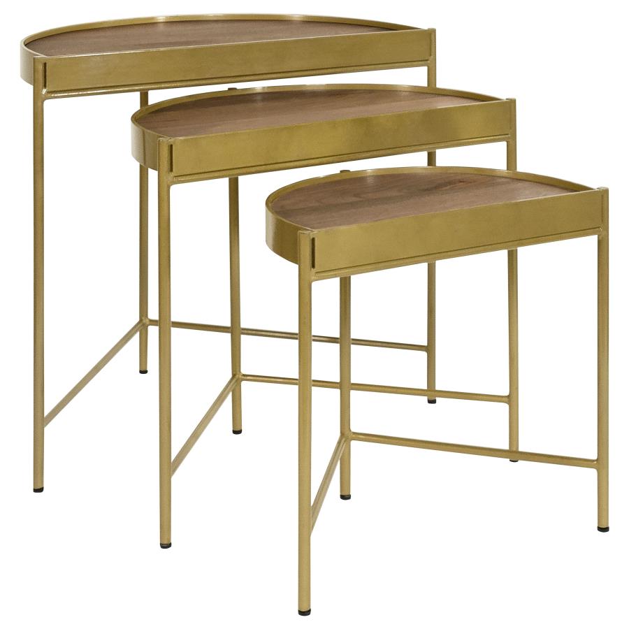 Tristen 3-Piece Demilune Nesting Table Brown and Gold-1