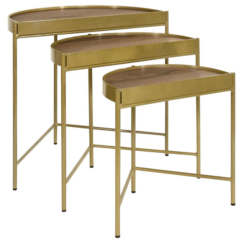 Tristen 3-Piece Demilune Nesting Table Brown and Gold-zoom-