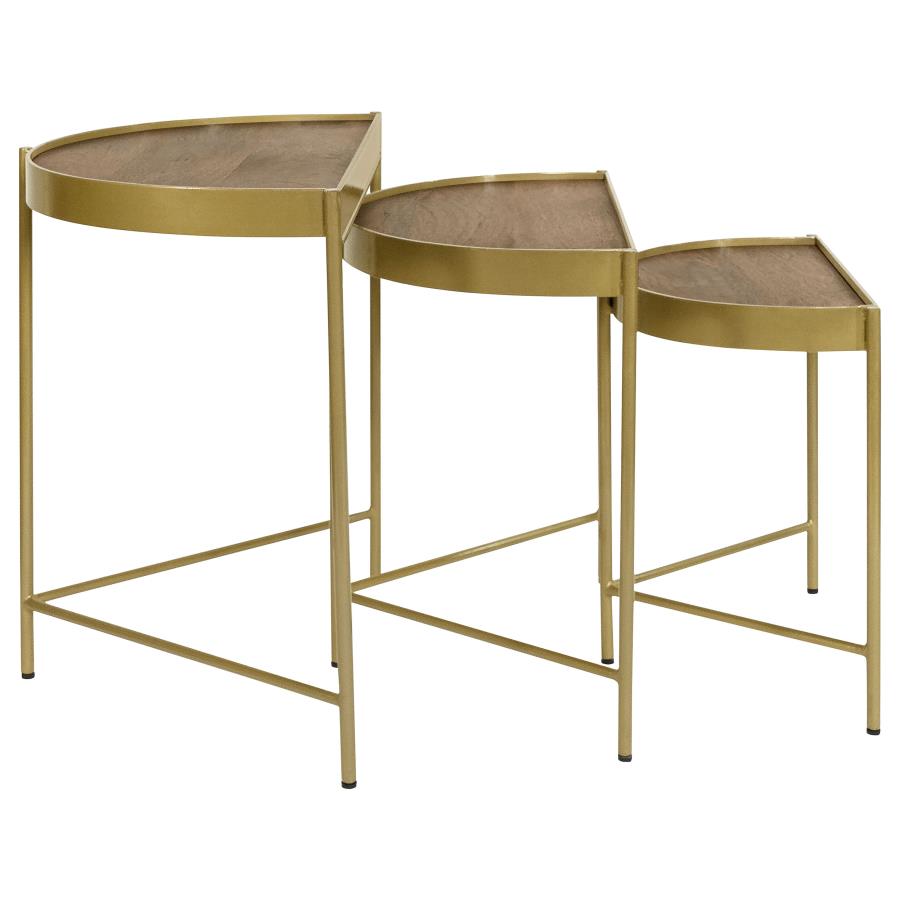 Tristen 3-Piece Demilune Nesting Table Brown and Gold-4