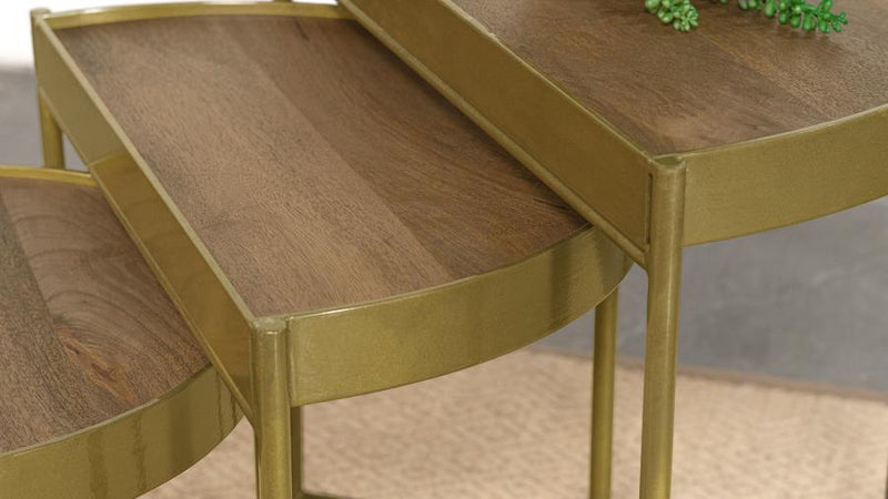 Tristen 3-Piece Demilune Nesting Table Brown and Gold-zoom-