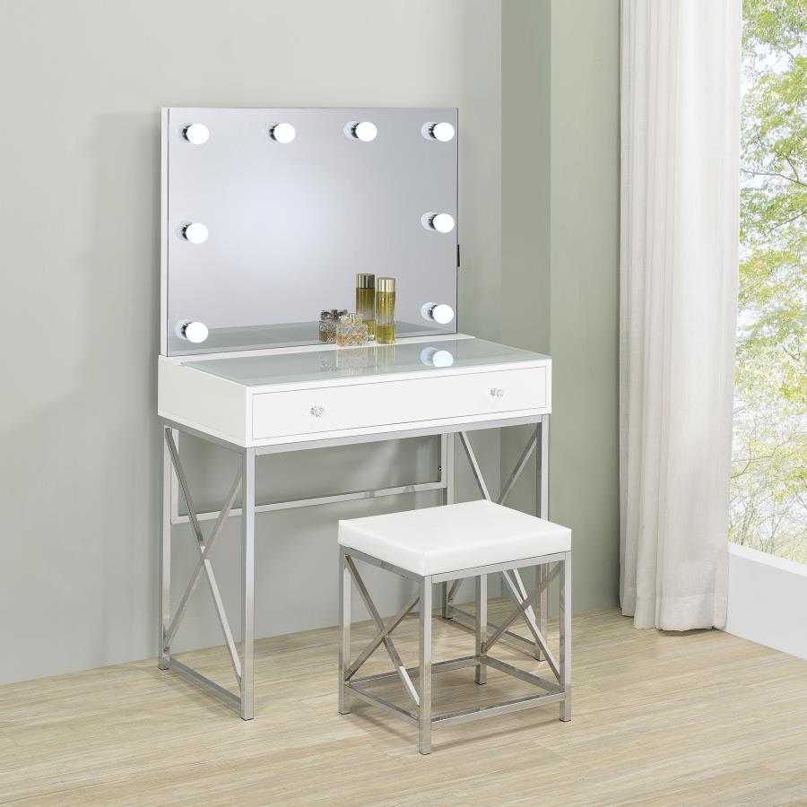 Eliza Vanity Set with Lighting & Stool White and Chrome-zoom-2