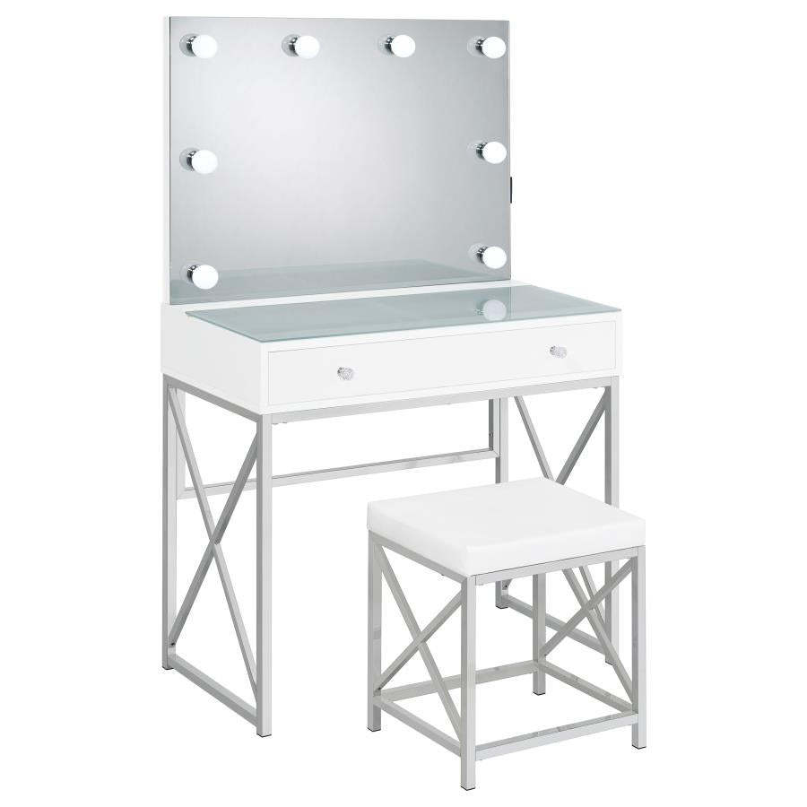 Eliza Vanity Set with Lighting & Stool White and Chrome-zoom-1