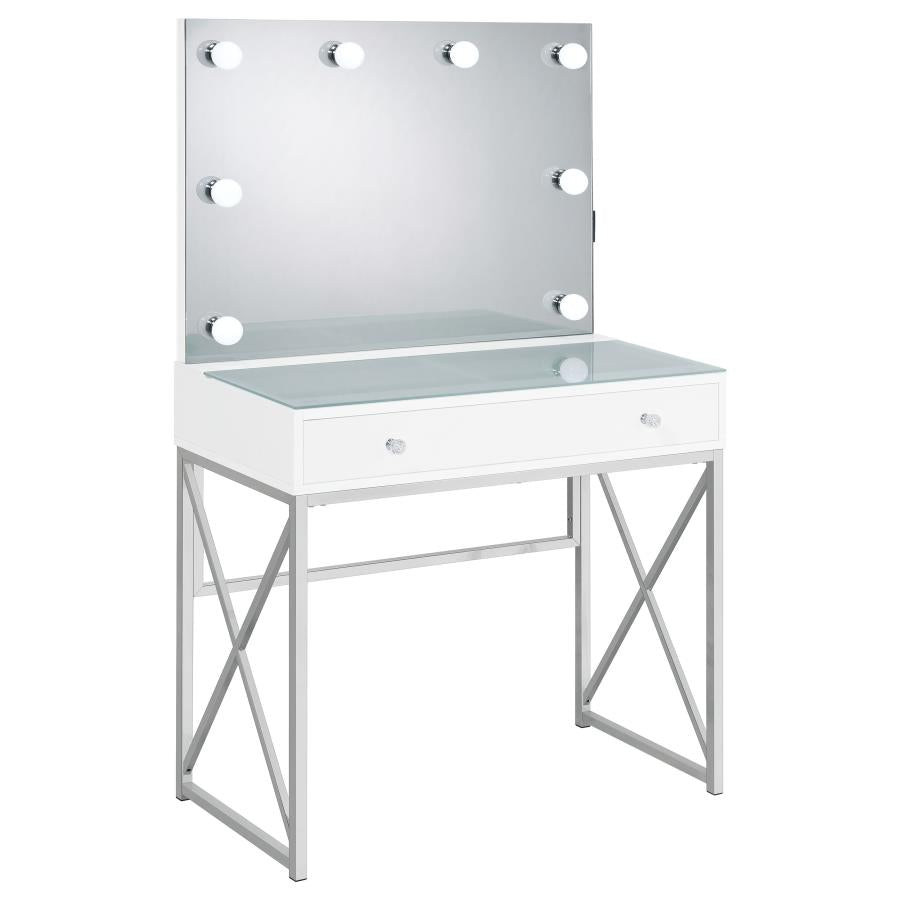 Eliza Vanity Set with Lighting & Stool White and Chrome-zoom-3