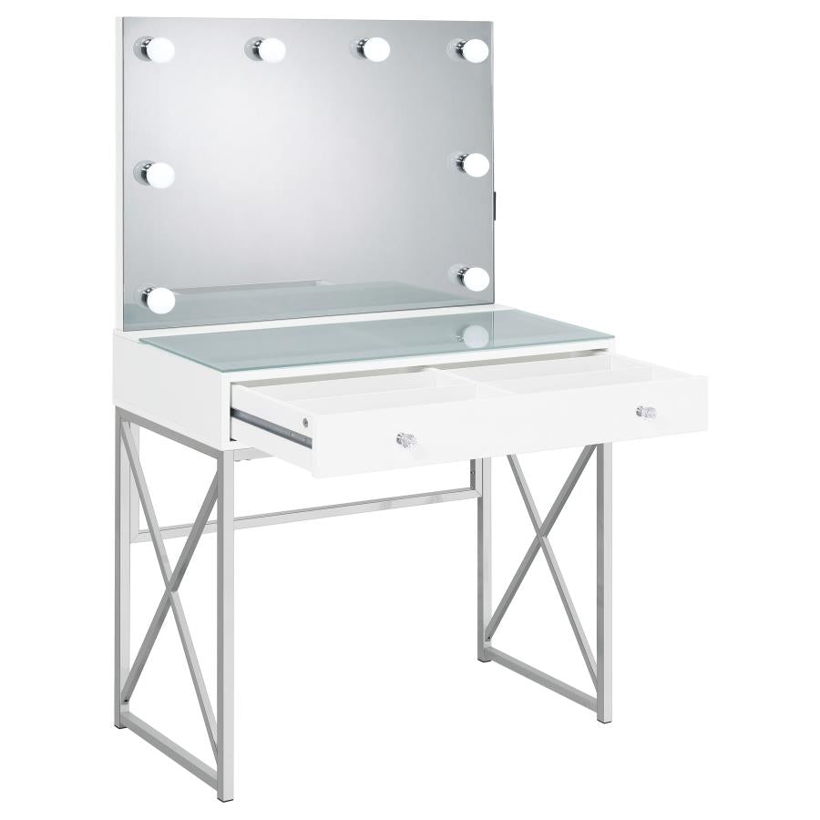 Eliza Vanity Set with Lighting & Stool White and Chrome-zoom-4