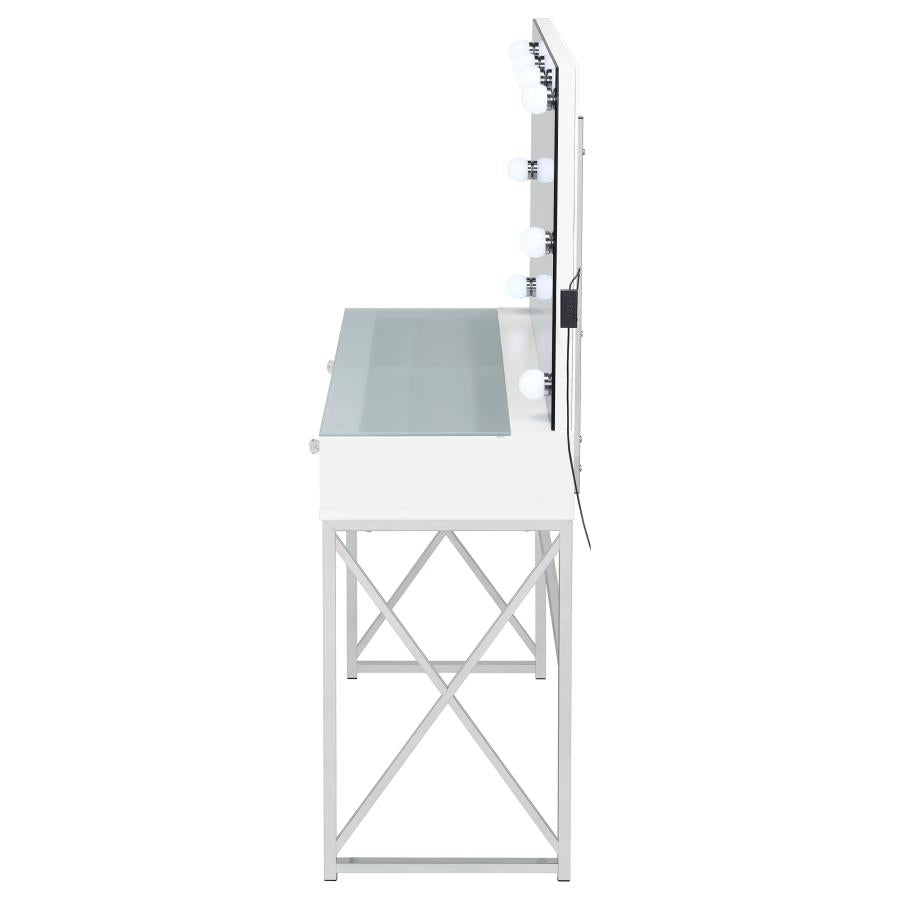 Eliza Vanity Set with Lighting & Stool White and Chrome-6