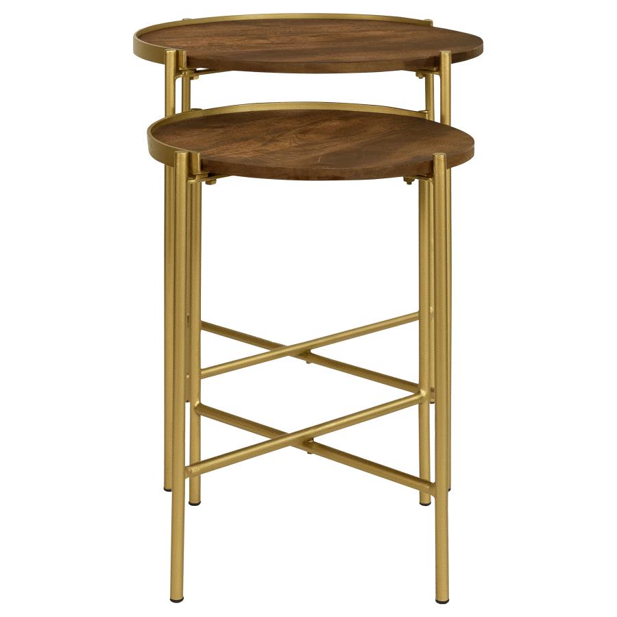 Malka 2-piece Round Wood Nesting Table Dark Brown and Gold-zoom-5