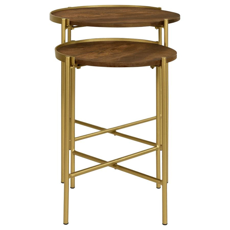 Malka 2-piece Round Wood Nesting Table Dark Brown and Gold-zoom-