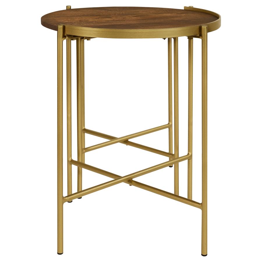 Malka 2-piece Round Wood Nesting Table Dark Brown and Gold-6