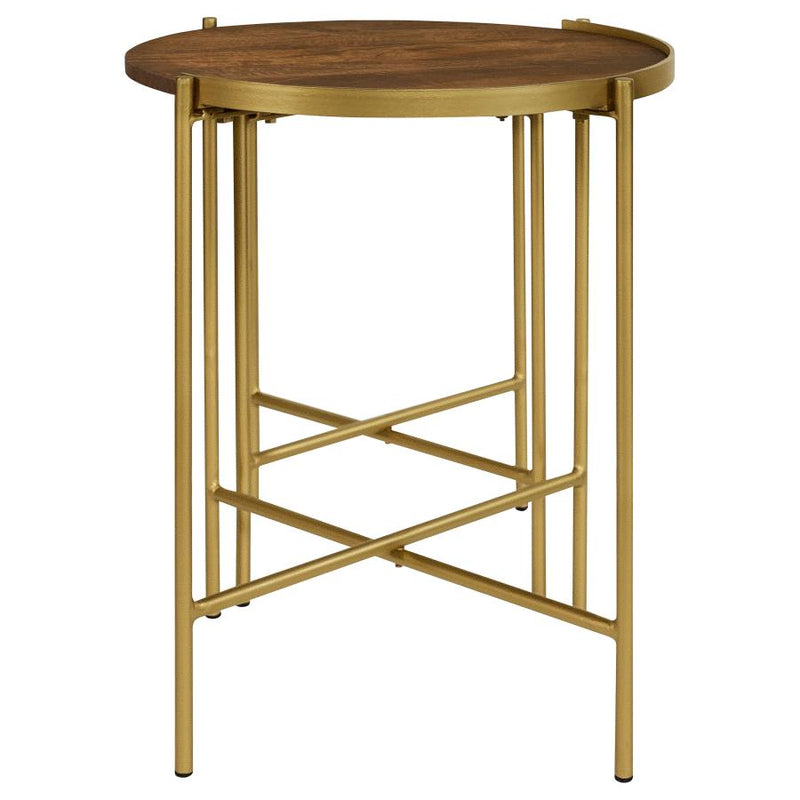 Malka 2-piece Round Wood Nesting Table Dark Brown and Gold-zoom-