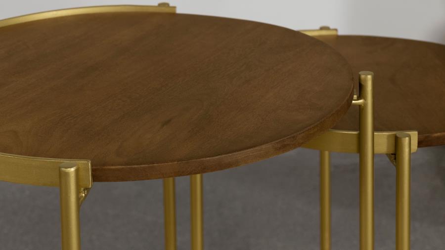 Malka 2-piece Round Wood Nesting Table Dark Brown and Gold-7