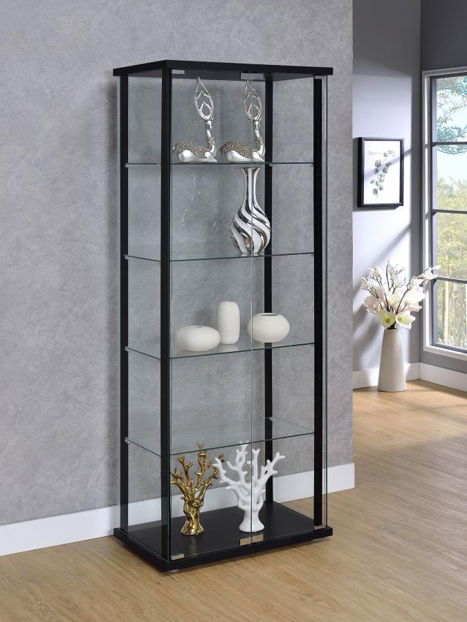 Delphinium 4-Shelf Clear Glass Curio Display Cabinet Black-zoom-