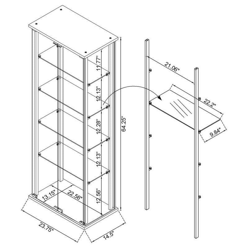 Delphinium 4-Shelf Clear Glass Curio Display Cabinet Black-zoom-