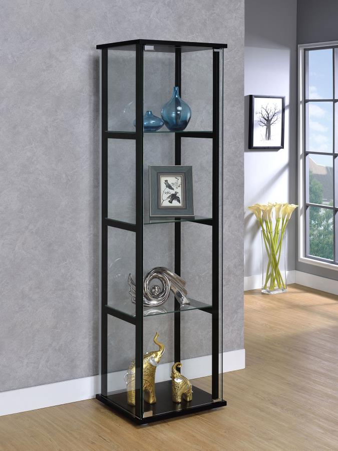 Cyclamen 4-shelf Clear Glass Curio Display Cabinet Black-zoom-2