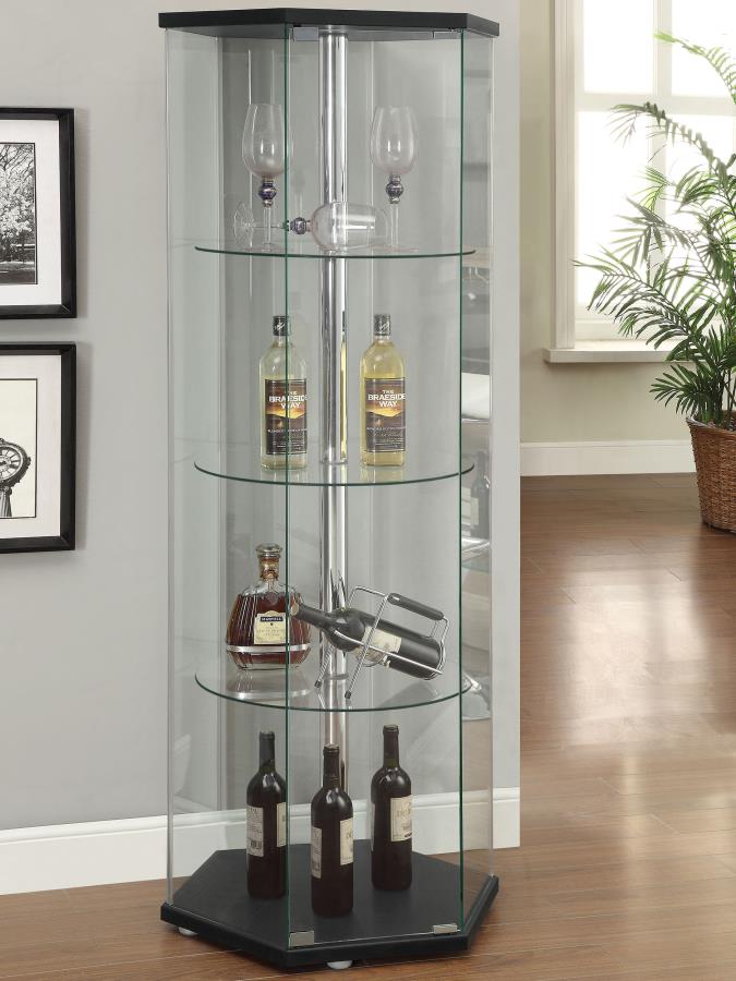 Zahavah 4-shelf Hexagonal Clear Glass Curio Cabinet Black-zoom-2